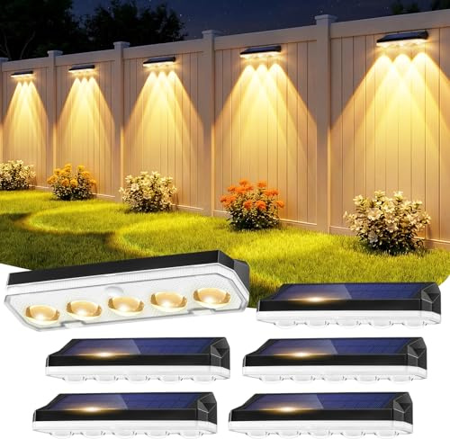 Wonkelly Solar Fence Lights Outdoor, 6 Pack Solar Lights Outdoor Garden