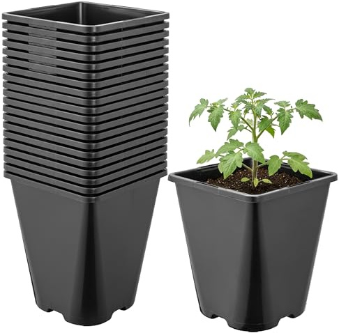 Garronda Pflanztopf Kunststoff 11 x 11 x 12,5 cm (1L) 20er Set eckig abgerundet mit Drainagelöchern Blumentopf robust für Garten Gewächshaus Balkon Innen Außenbereich Schwarz GD-0200