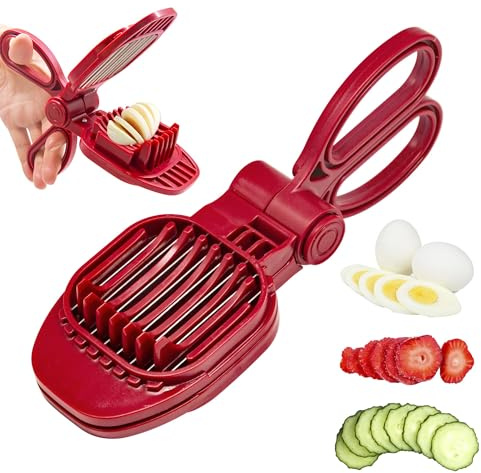 Eierschneider Edelstahl multifunktional, Egg Slicer und Egg Cutter für hartgekochte Eier, Obst- und Gemüseschneider für Erdbeeren, Banane, Kiwi, Gurke, spülmaschinenfestes Schneidgerät, zeitsparend