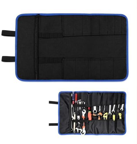 Werkzeugrolle Motorrad Werkzeug Set Unterwegs, Werkzeugtasche Leer mit 22 Fächern, Multifunktionaler Werkzeug Rolltasche Ideal für Reparaturen, Installationen und Die Aufbewahrung von Werkzeugen