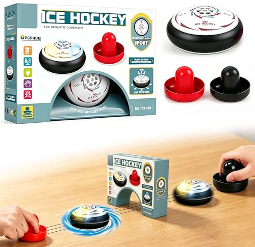 Portables Air Hockey-Set, HOVCEH Air Hockey Set, Airhockey Ohne Tisch mit 2 Ballschieber, Airhockey mit Licht, Tragbares Tischspiel Tischhockey Schwebepuck, Geschenke für Freunde
