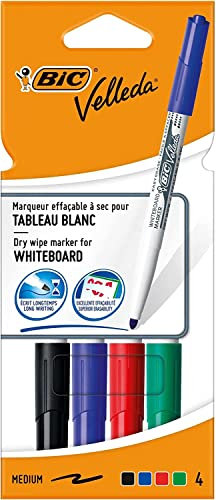 BIC 1741 Whiteboard Marker Velleda (Rundspitze, Strichstärke 1,4 mm, 4 fach sortiert) Beutel à 4 Stück