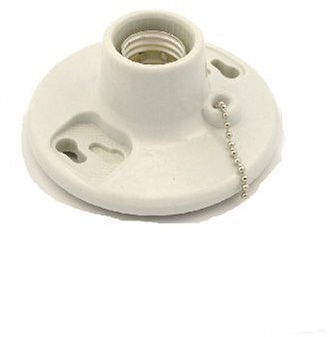 Leviton One-Piece Glazed Porcelain Outlet Box Mount, Incandescent Lampholder, Pull Chain, 29816-C, White