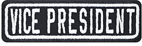 Biker Aufnäher: VICE PRESIDENT Motorradclub Rank Patch - Rang Abzeichen MC Club Aufbügler - Geschenk Motorradfahrer Applikation zum aufnähen Lederjacke/Boots/Koffer - schwarz - 100x30mm