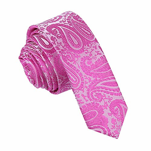 DQT Mens Paisley Floral Jacquard Tie - 5cm Skinny Width Necktie - Wedding, Business & Formal - Fuchsia Pink