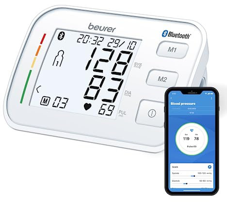 Beurer BM 57 Tensiomètre à bras, tensiomètre numérique avec large brassard jusqu'à 43 cm, connexion à l'application via Bluetooth, protection des données certifiée