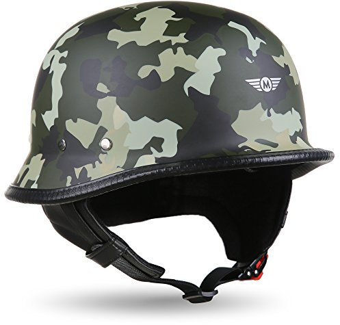 Moto Helmets® D33 „Army Woods“ · Brain-Cap · Halbschale Jet-Helm Motorrad-Helm Roller-Helm Scooter-Helm Bobber Mofa-Helm Chopper Retro Cruiser Vintage Pilot · Schnellverschluss Tasche L (59-60cm)