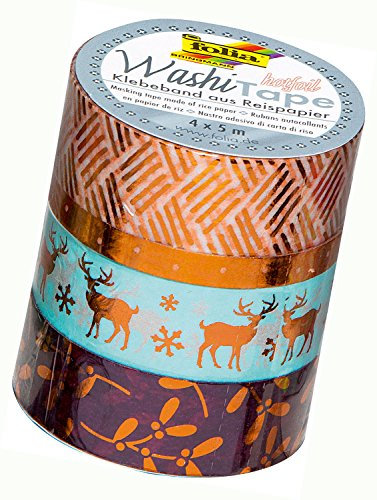 folia 26427 - Washi Tape, Klebeband aus Reispapier, Hotfoil kupfer II, 4er Set - ideal zum Verzieren und Dekorieren