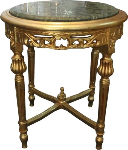 Casa Padrino Barock Beistelltisch Rundtisch mit Marmorplatte Gold/Grün - Antik Stil Tisch Möbel H 53 cm B 45 cm