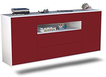 Dekati Sideboard Vallejo hängend (180x77x35cm) Korpus Weiss matt - Front Rot - Push to Open - Leichtlaufschienen