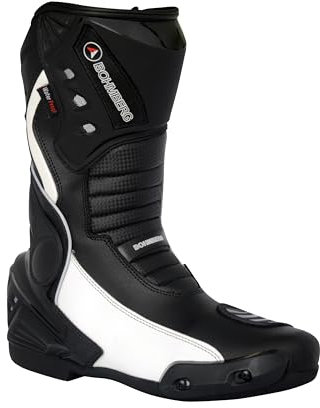 Bohmberg Stivali da Moto, Stivali Sportivi in Pelle, Pelle Resistente Idrorepellente con Protezioni Fisse/Design Molto Cool/urbano, motociclista - 43