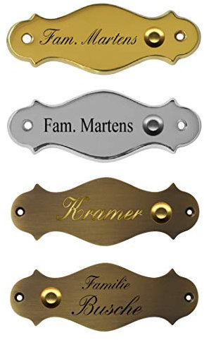 Klingelschild-Klingel-Namensschild-Türschild-Schild-Türklingel-135 x 50 mm-Messing pol.-Messing verchromt-Messing brüniert-Ohne, oder mit Gravur (18 A-K Messing pol. mit 2 Zeilen Gravur)