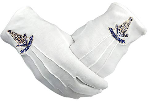 JYG Freimaurer-Handschuhe Past Master Freimaurer-Handschuhe, Baumwolle, handbestickt, PM Symbol
