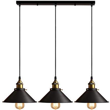 iDEGU 3-flammig Pendelleuchte, Retro Hängelampe Industrie Design Hängeleuchte 22CM Lampenschirm Vintage Lampe E27 Kronleuchter für Küche Esszimmer Café Bar Restaurant (Schwarz)