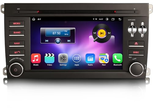 Erisin 8 Cœurs 4GO+64GO Android 14 Autoradio Stéréo pour Porsche Cayenne GPS Navi Bluetooth CarPlay sans Fil Android Auto Dab+ DVD DSP WiFi RDS USB OPS