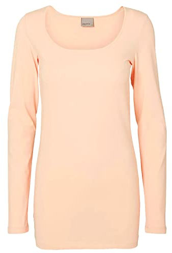 VERO MODA Damen Langarmshirt figurbetont, Longsleeve mit tiefem U-Neck Rundhalsausschnitt (Misty Rose (Rosa), XS)