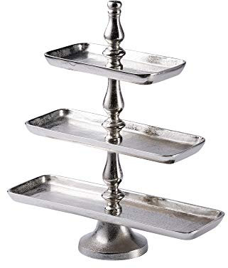 MichaelNoll Etagere XL 3-Stöckig Dekoteller Schale - Servierplatte Groß aus Metall Aluminium - Silber Deko Dekoration für Wohnzimmer und Küche - Tischdeko Esstisch Hochzeit Weihnachten 50 cm