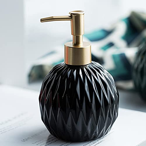 Shampoo Dispenser with Gold Pump for Shower, Rhombus Washing Up Liquid Dispenser for Kitchen Sink, Black Shell Soap Dispenser for Bathroom, Laundry, 400ML. (Black)