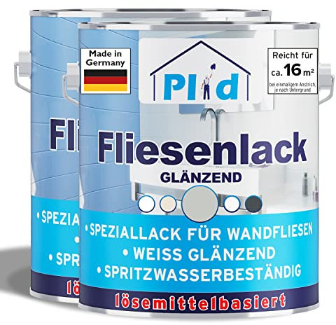Plid® Fliesenfarbe Badezimmer & Küche [FEUCHTIGKEITSBESTÄNDIG] Fliesenlack Lichtgrau 1,5l fürs Bad - Fliesen neu streichen & lackieren im Innenbereich - 3in1 Fliesen Farbe Lack - Made in Germany