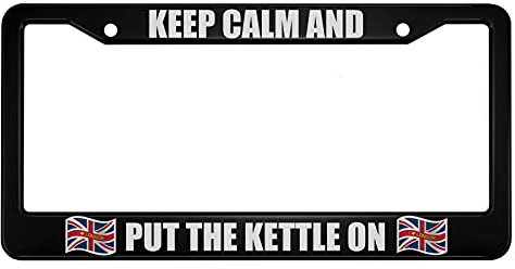 oFloral Keep Calm and Put The Kettle on Aluminum Alloy License Plate Frame British England Flag I Love London Applicable to US Standard Car Metal Car Tag Frame Cover Holder for Women Men(1 Pack)