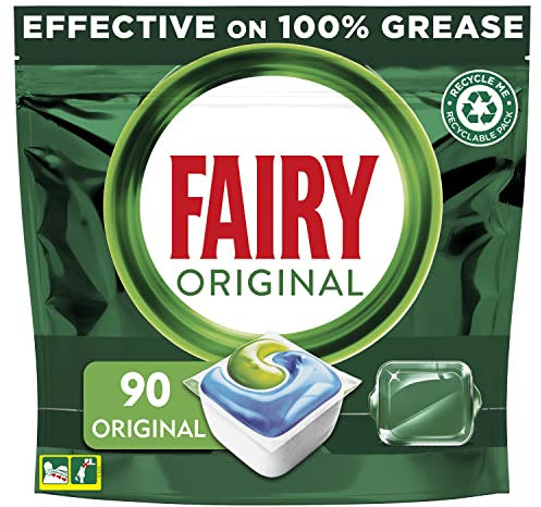 Fairy Tablettes de lave-vaisselle tout-en-un en vrac, originales, 90 comprimés, lot XXXL, efficace même sur la graisse séchée