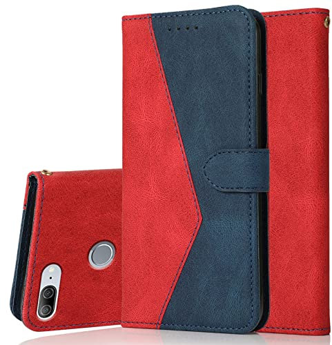 Radoo Coque pour Huawei Enjoy 7S / Honor 9 Lite, Housse Étui en PU Cuir Portefeuille Étui à Rabat Clapet Protection Magnétique Flip Cover Wallet Case avec Carte Fentes, Fonction Stand (Rouge Bleu)