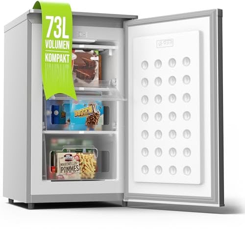 Stillstern Gefrierschrank E (73L) 4-Sterne-Gefrierfach -18°C, geringer Energieverbrauch, 3 Fächer, stufenlos regelbare Temperatur, wechselbarer Türanschlag, Gefrierschrank Klein, Tiefkühlschrank