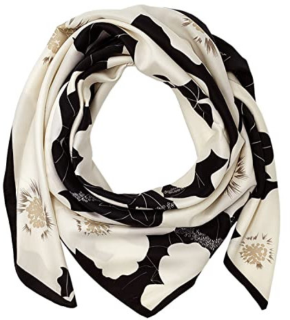FOX-TECH Bandana Damen Kopftuch Quadrates Bedrucktes Halstuch Satin Seidentuch Schal 90 x 90 cm (Schwarze Kamelie)