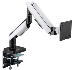 POUT E19 Heavy-Duty Ultrawide Monitor Arm – Adjustable Steel Desk Mount for 17’’-49’’ Displays, Supports 5-44lbs, Full Motion Tilt & Swivel(White/Black)