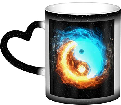 Yin Yang Feuer und Eis bedruckte Tasse mit Farbwechsel, kreative Keramik-Farbwechsel-Tasse