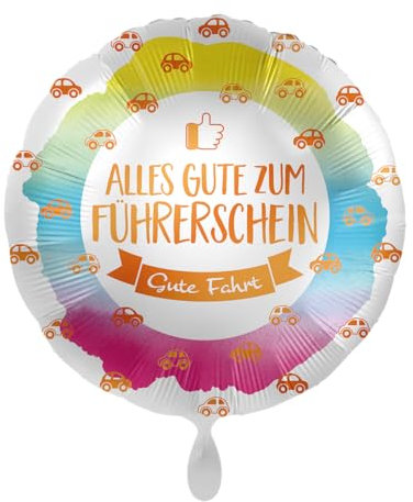 Folienballon rund - Alles Gute zum Führerschein - Gute Fahrt - bunt premioloon 43cm/17inch