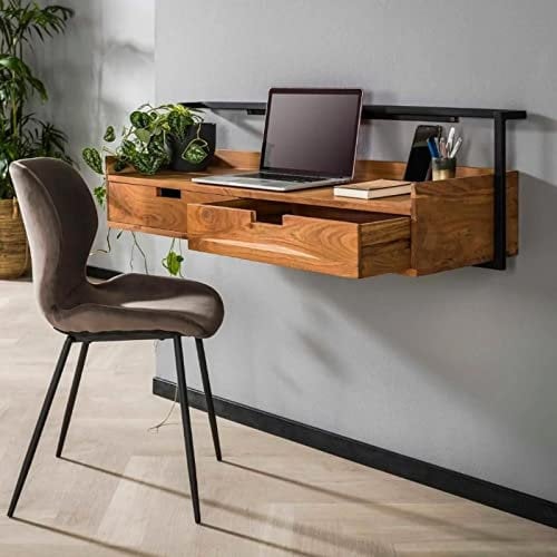 RINGO-Living Hängender Wandschreibtisch, Hänge Schreibtisch, Computer Schreibtisch, Bürotisch Vintage, Schreibtisch Braun Holz, Computertisch Schreibtisch aus Holz, PC Schreibtisch Wandmontage