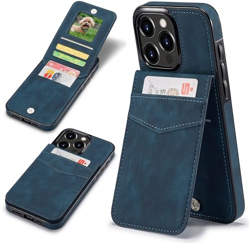 Sibada Multi-Funktionen Leder Handyhülle für iPhone 15 Pro mit Standfunktion Card Slot Snap RFID Magnetverschluss Halten Leather Case for iPhone 15 Pro (2023) 6.1 - Marineblau