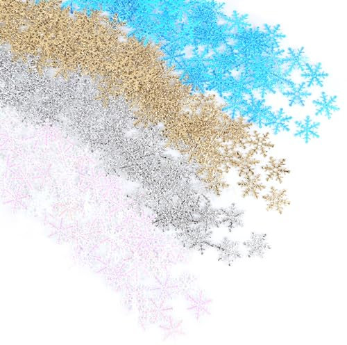 1200 Stück Schneeflocken Konfetti, 4 Farbe Glitter Schneeflocken Weihnachtsdeko, Mini Schneeflocken Eiskristalle Deko, Kleine Schneeflocke Deko Snowflake für Weihnachtsdeko Tischdeko Winter Party