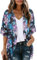 Kimono da donna con stampa floreale, maniche a sbuffo, cardigan ampio, camicetta casual, Stampa Fiori Viola, 3XL