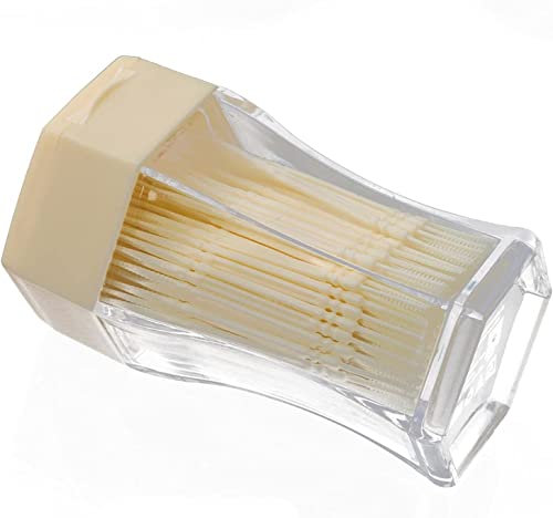 Dispensador de Palillos de Dientes, Recipiente for Palillos de Dientes, 200 Palillos de plástico de Doble Cabeza con Soporte for Estuche de Almacenamiento (Color: BLU) (Color: BLU) (Color : Lemon Yel