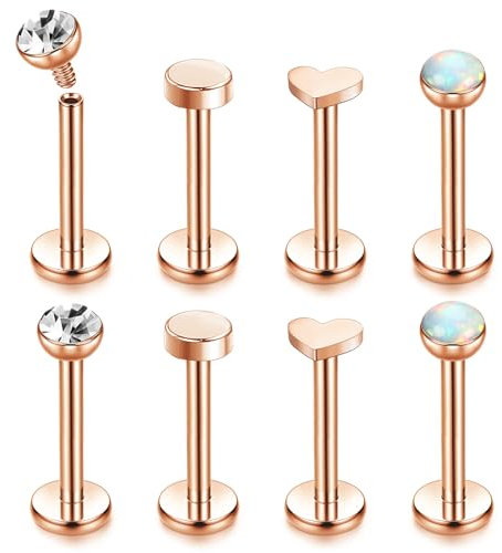 Chriscoco 16G G23 Titan Labret Piercing Internally Threaded Lippenpiercing Tragus Earrings Piercing Ohr Tragus Piercing Medusa Piercing Knorpel Helix Piercing Tragus Stud Roségold 6MM