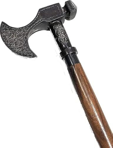 Walking Stick Cane Antique Axe Viking Walking Stick Cane Red Wood Two Fold Unique Solid Designer Attractive Handle Best for Men Women.