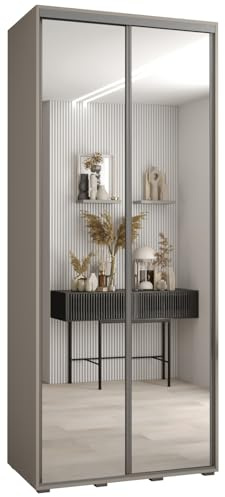 Kleiderschrank mit Spiegel Dakota 2 Garderobenschrank - Schrank Schlafzimmer - Mehrzweckschrank 2 Schiebetüren - Regalen - Flur Möbel - Kleiderstange Schrank - Allzweckschrank - closet - Gaderobe