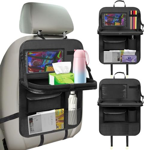 Organizador de coche infantil, organizador de coche, accesorio interior, organizador de coche con bandeja, impermeable, protección de asiento de coche con 12 pulgadas, bolsa transparente para tabletas