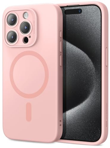 ESR für iPhone 15 Pro Hülle,Kompatibel mit MagSafe, unterstützt magnetisches Laden, dünne Handy Hülle aus flüssigem Silikon, stoßdämpfendes Case, Display- und Kameraschutz, Cloud Serie, Rosa