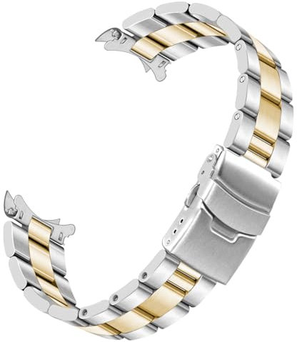 Kai Tian 22mm Gebogenes Ende Edelstahl Uhrenarmband, Konisch Armband für Herren Damen Bereitstellungsschnalle Silber gold