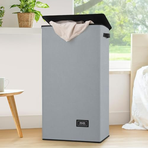SOLEDI 100L Wäschekorb, Wäschesammler mit Deckel und Wäschesack - Wäschesortierer Groß Für Badezimmer, Schlafzimmer, Wäschekammer, Kinderzimmer
