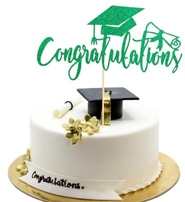 Arthsdite 1Pc Congratulations 2025 Graduation Cake Topper, Congrats Grad Cake Decor - 2025 High School/College/Senior Graduation Party Decorations Supplies - Green Glitter