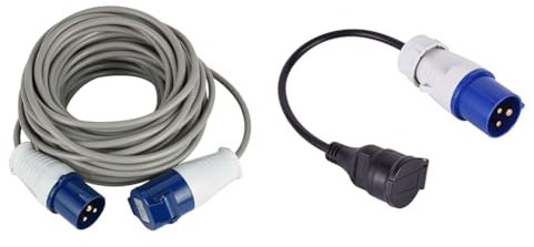 Electraline 46147 Rallonge 10 M Prise Industrielle CEE fiche à 3 Broches | adaptée pour Camping & 20848043M Adaptateur pour caravanne, Bleu