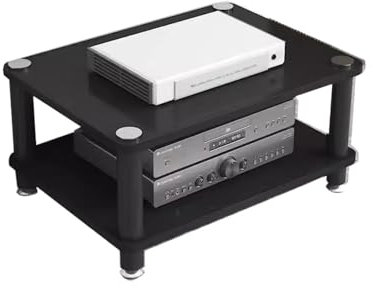 ILOOXI Mobile Stereo Hi Fi Rack con 1/2/3/4 Ripiani, Supporto Multimediale AV, Supporto per TV E HiFi/Audio, Armadietto Torre Multimediale(Black,2 Tier)