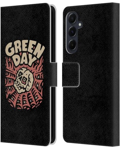 Head Case Designs Offizielle Green Day Skull Spider Graphics Leder-Wallet-Hülle Kompatibel mit Samsung Galaxy A55 5G
