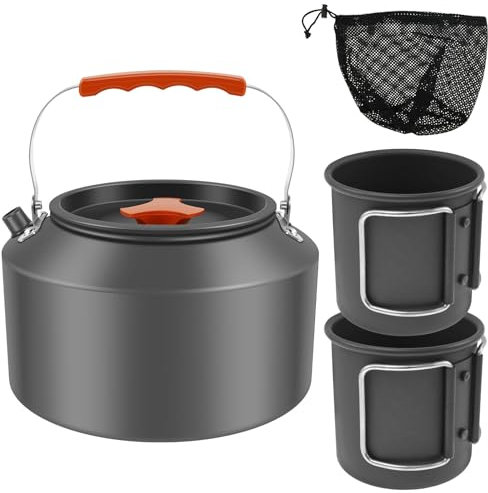 MENIBBLER 2.5L Camping Kettle Set with 2 Cups, Sturdy Rustproof Camping Coffee Pot Lightweight Portable Camping Kettle for Outdoor Hiking Picnic
