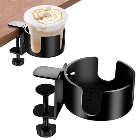 GmwyCzV Portavasos Escritorio, Universal Acero Inoxidable Portavasos Clip, Portátil Soporte para Vasos, Portavasos Antiderrame, Oficina Clip Portavasos Agua, para Hogar, Gaming, Oficina Escritorio