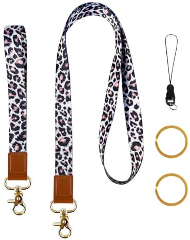 FSSTUD Lot de 5 cordons de poignet à large tour de cou - Imprimé léopard - Dragonne de poignet avec boucle amovible - Porte-clés - Pour homme et femme